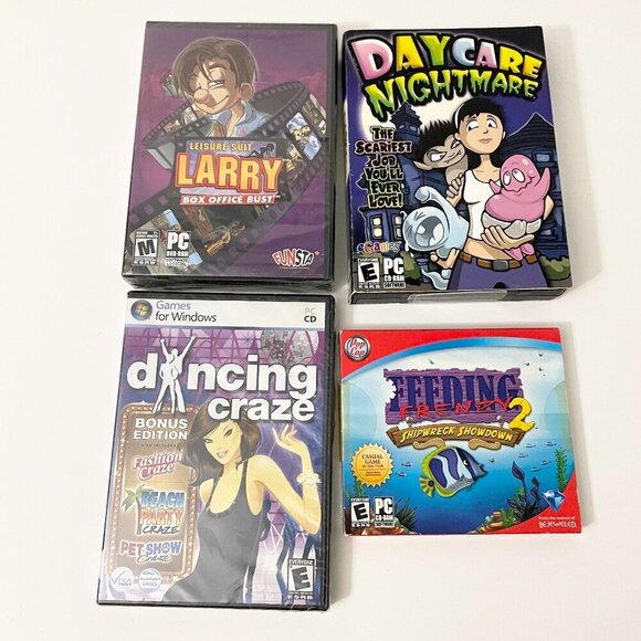 PC ROM Games Feeding Frenzy 2 Daycare Nightmare Dancing Craze Leisure Suit Larry - Picture 1 of 16